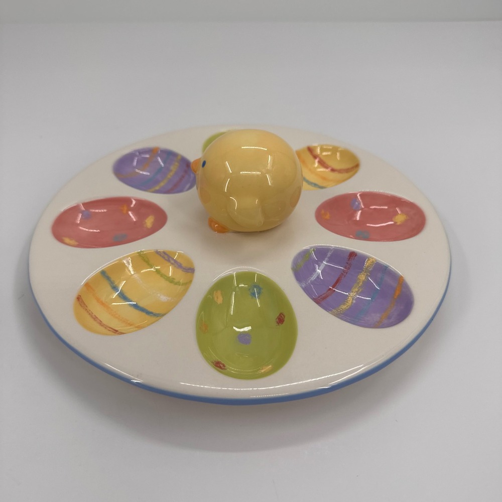 Blossoms &‎ Blooms Easter Chick Ceramic Deviled Egg Platter Pastel 8" 08ESTR120 - Picture 4 of 9